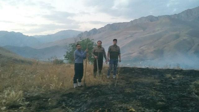 مهار آتش سوزی در اراضی روستای چاران توسط بسیجیان+ تصاویر