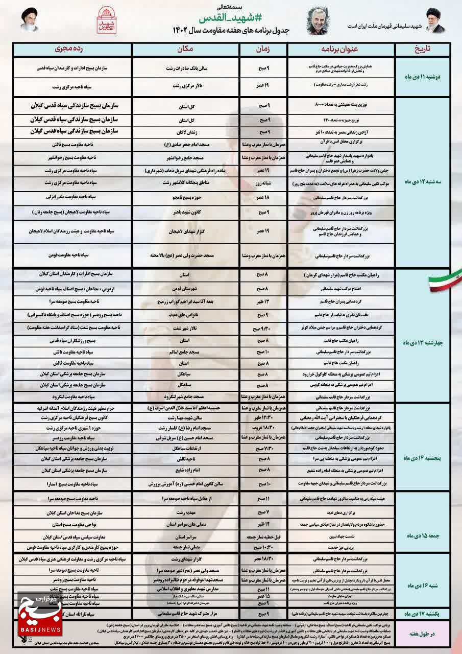 اجرای ۴۴ برنامه شاخص از سوی سپاه قدس گیلان در هفته مقاومت