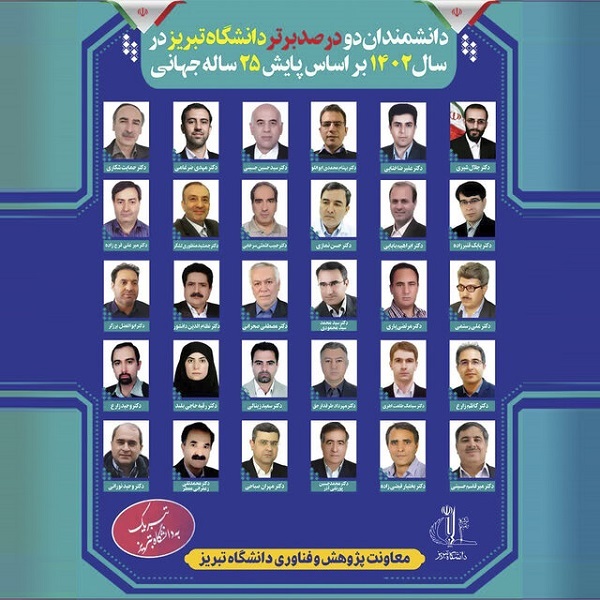 ۳۰ استاد دانشگاه تبریز در جمع دانشمندان دو درصد برتر جهان قرار گرفتند