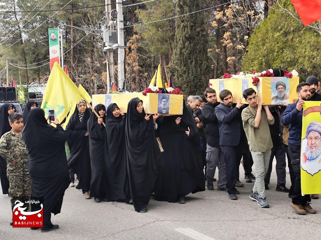 تشییع نمادین دبیران کل شهید حزب‌الله در کرمان