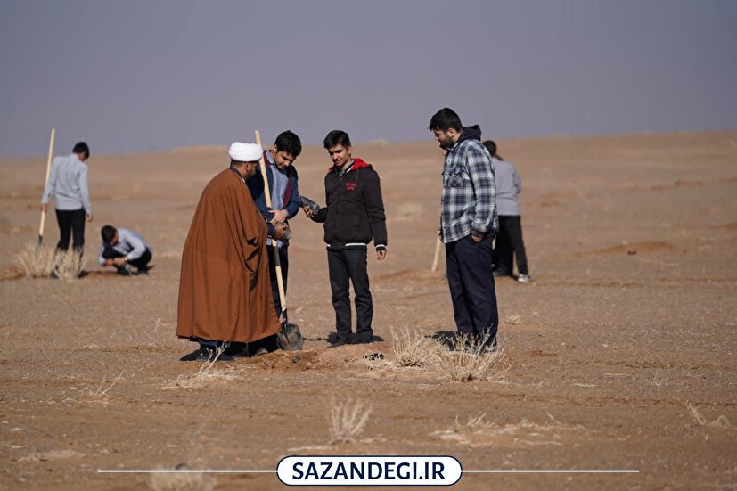 کاشت ۱۰۰۰ اصله نهال به مناسبت شب یلدا در نوارا قم، با هدف مقابله با گرد و غبار