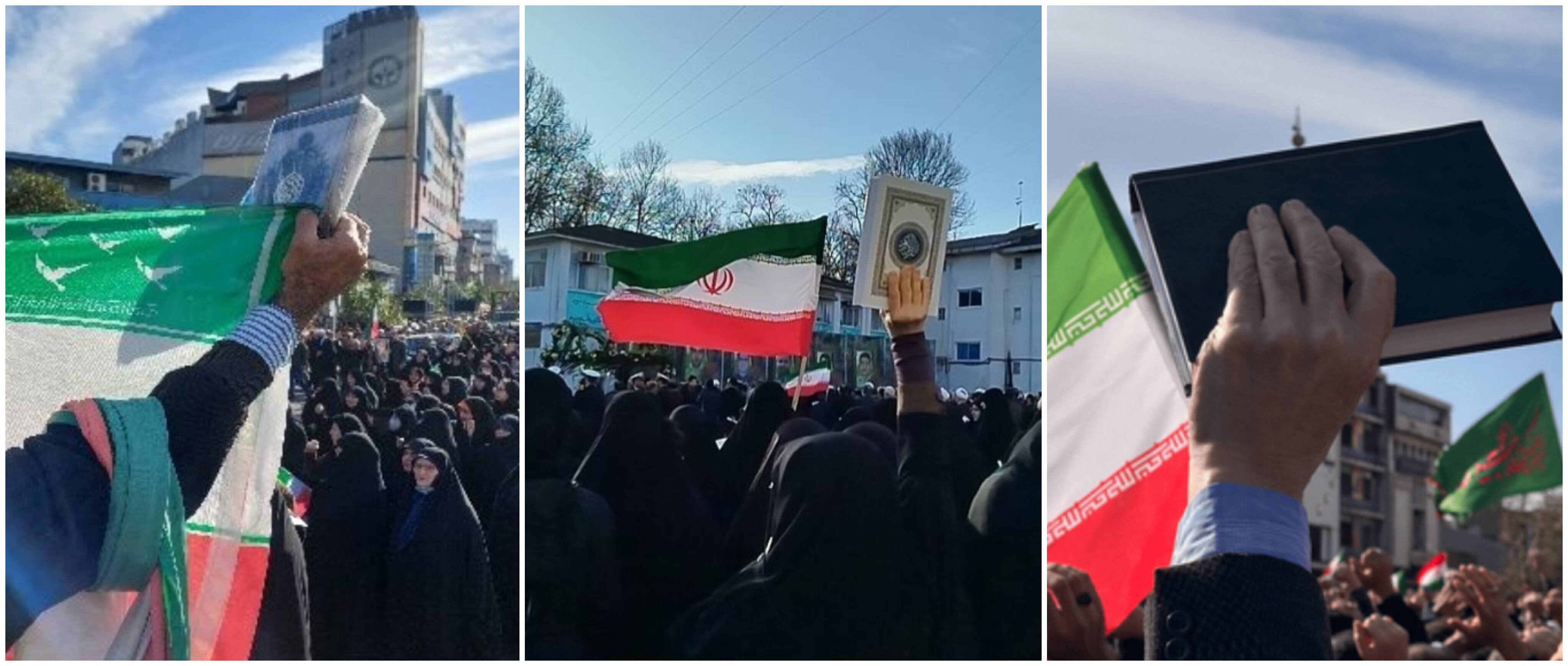 تشییع پیکر شهدای مطهر با دو عَلَم؛ قرآن و پرچم جمهوری اسلامی ایران