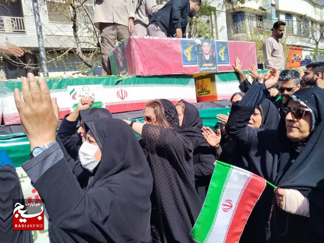 شیراز، امروز پیکر ۲۴ شهید ناو «دنا» و ۱۴ شهید «اقتدار فارس» را تا آسمان به دوش کشید +عکس