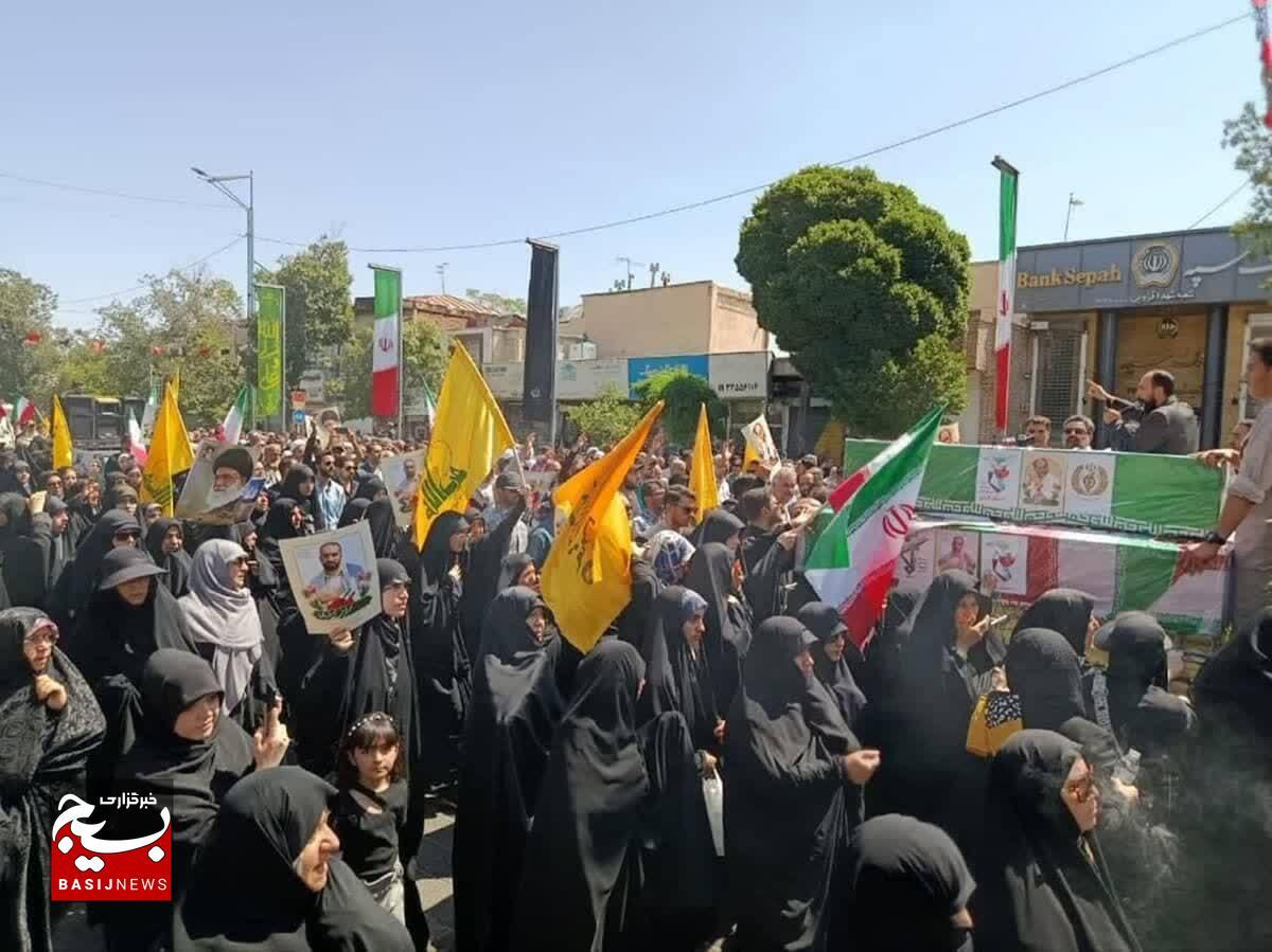پیکر شهدای حمله تروریستی رژیم غاصب اسرائیل بر دستان مردم تشییع شد