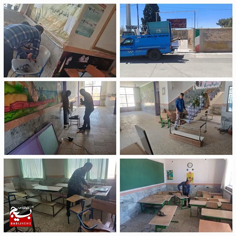 حضور کاروان جهادی کانون بسیج فرهنگیان آموزش و پرورش بسطام، جهت تعمیر و تجهیز مدارس