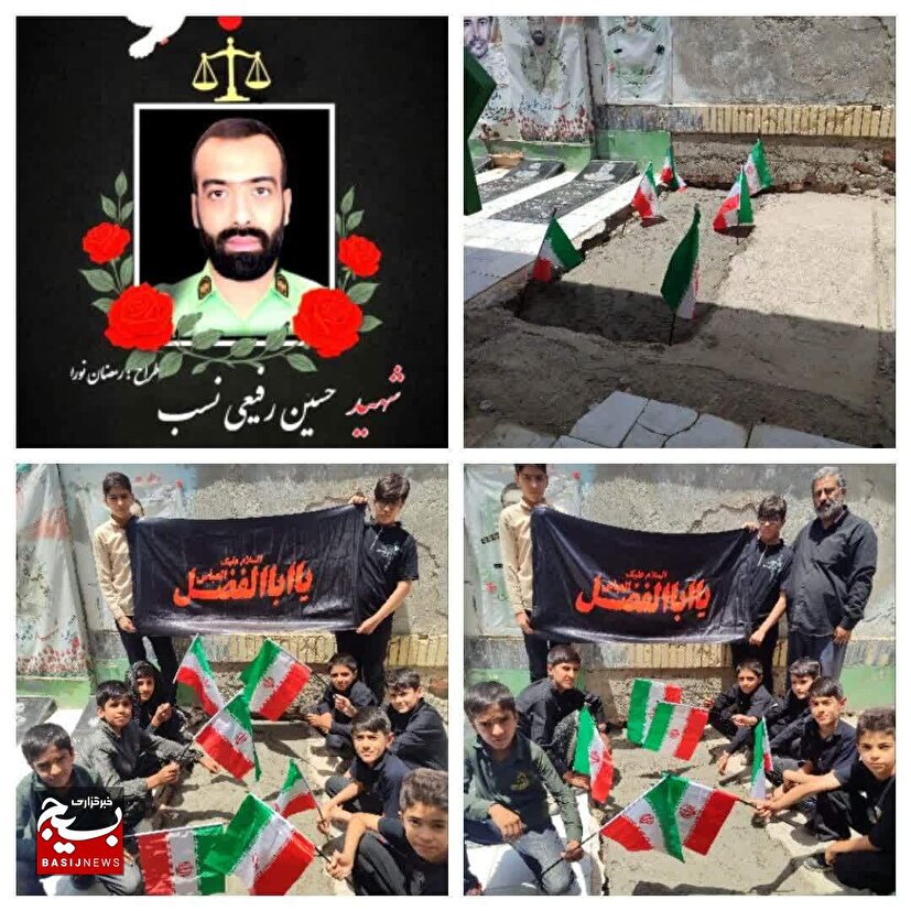 حضور نوجوانان بسیجی بر مزار مطهر شهید حسین رفیعی نسب 