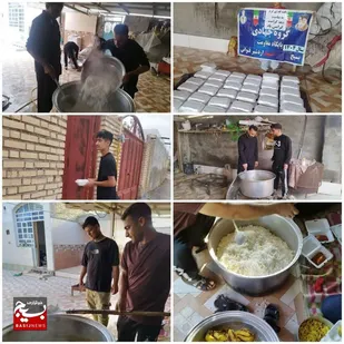 پخت و توزیع غذای گرم جهادی درمیان نیازمندان روستای کریم آباد هندیجان