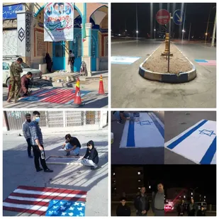 پرچم آمریکا و اسرائیل زیر پای مردم پیشوا