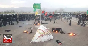 خیمه سوزی روستای عبیرآباد نیشابور، روضۀ مجسم عصر عاشورا در قالب هنر آیینی + عکس و فیلم