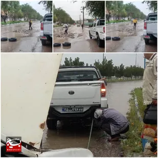 امداد رسانی  به خودروها و کمک به مهمانان نوروزی و هم شهری ها در آبگرفتگی معابر و خیابان ها در بارندگی  دزفول