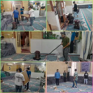 غبارروبی مسجد ۱۴ معصوم (ع) هندیجان باترویج فرهنگ خدمت