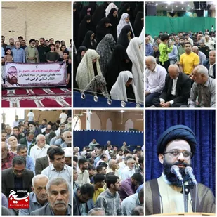 حضور جمعی از پایوران ناحیه و بسیجیان حوزه یک شهری در نماز جمعه به مناسبت هفته عقیدتی