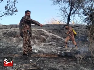 مهار آتش سوزی مراتع روستا گوران طالقان با نقش آفرینی گروه های جهادی+تصاویر