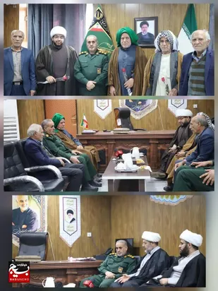 دیدار مسئولان و سادات دشت آزادگان با فرمانده بسیج در سالروز ولادت امام حسین(ع) و روز پاسدار