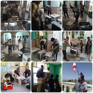 آماده سازی مدرسه   شهید صابری  برای آغاز سال تحصیلی جدید توسط گروه جهادی پایگاه شهید صابری رودان