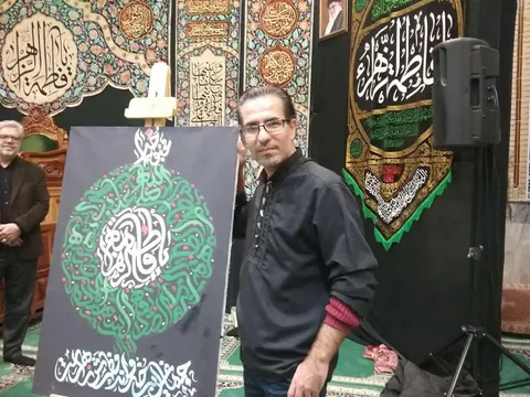 درآمد نقاشی خط علی شعبانی نذر امور خیریه در مسجد شد