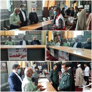 برپایی میز خدمت برای رفع مشکلات صنایع و معادن شهرستان دشتی در مصلی نماز جمعه خورموج