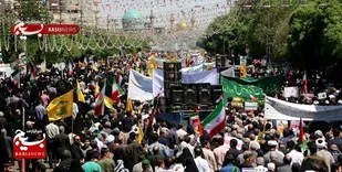 فریاد حق طلبی مردم انقلابی مشهد در راهپیمایی روز قدس/حمایت از مردم مظلوم فلسطین به امید آزادی قبله اول مسلمین +( عکس و فیلم)