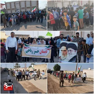 راهپیمایی خروشان و همگانی دانش&zwnj;آموزان مدارس بخش مرکزی هویزه