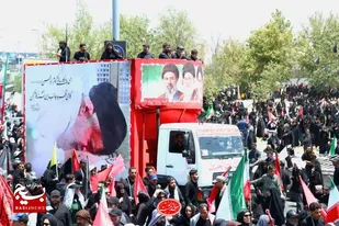 حضور فعال رزمندگان و بسیجیان لشکر مقدس ۱۴امام حسین علیه السلام در مراسم تشییع باشکوه قائدشهیدامت