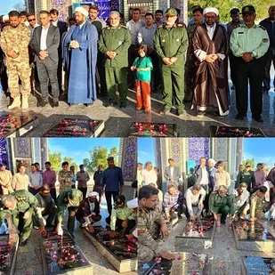 غبارروبی مزار شهدا گمنام جزیره بوموسی به مناسبت هفته عقیدتی سیاسی ومعلم