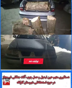 دستگیری شخصی حین حمل چوب آلات جنگلی غیر مجاز در شهرستان گلوگاه