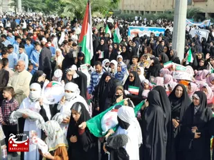 اظهار همدردی  متفاوت بانوان  خرمشهری با زنان و کودکان مظلوم غزّه در تجمع امروز