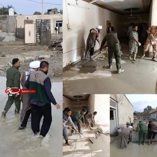 حضور میدانی امام جمعه شهرستان سیریک در مناطق سیل&zwnj;زده و همیاری با مردم