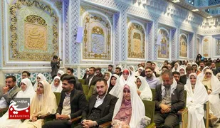جشن ازدواج ۳۱۳ زوج بسیجی در جوار حرم مطهر رضوی برگزار شد