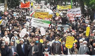 خروش مردم شهرستان البرز در روز جهانی قدس همزمان با آخرین جمعه ماه مبارک رمضان