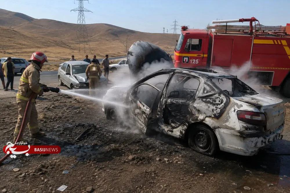دو مصدوم در پی تصادف و آتش‌سوزی در محور ملایر-شریف‌آباد