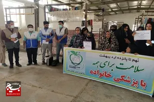 کارشناسان بهداشت محیط دفتر بسیج جامعه پزشکی هامون از کارگاه قالی بافی شهر علی اکبر بازدید کردند