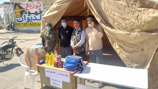 برپایی چادر جهت جمع آوری کمک های مردمی اروندکنار برای زلزله زدگان اندیکا