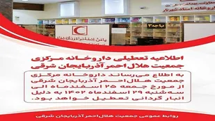 تعطیلی پنج روزه داروخانه مرکزی هلال احمر تبریز