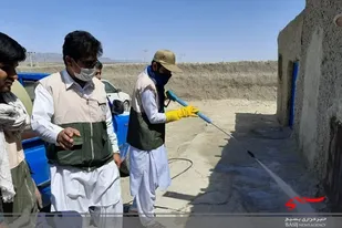 گندزدایی معابر و اماکن عمومی روستای زیارت سراوان توسط بسیجیان جهادگر