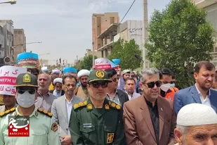 راهپیمایی روز قدس همزمان با سراسر کشور در شهر خورموج برگزار شد