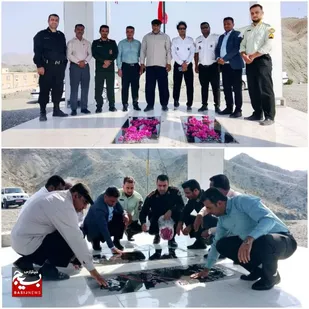 آیین غبارروبی و عطرافشانی مزار شهدای گمنام گوهران با حضور مسئولان و بسیجیان در آغاز هفته دفاع مقدس