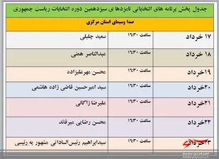 اعلام برنامه های انتخاباتی نامزدهای انتخابات ریاست جمهوری در شبکه آفتاب