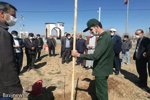 کاشت نهال با حضور مسئولین در گلزار شهدای قهاوند