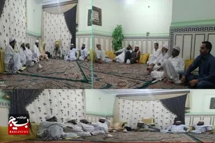 جلسه محله اسلامی که با حضور علما و فرمانده حوزه مقاومت بسیج امام محمدباقر(ع) کنارک