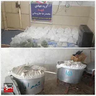 پخت و توزیع غذای گرم نذری گروه جهادی روستایی در هندیجان