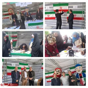 برپایی غرفه&zwnj;های فرهنگی و هنری به مناسبت یوم الله ۱۲ فروردین مقابل نماز جمعه شهرستان ورامین