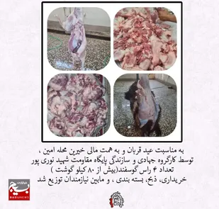 توزیع بیش از ۸۰ کیلوگوشت بین نیازمندان تحت حمایت گتوند