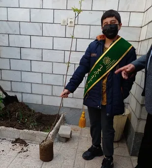 کاشت نهال توسط شهردار مدرسه در خانه شهید علی بیگی
