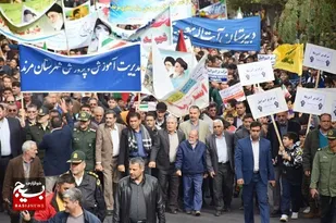 راهپیمایی ۱۳ آبان در مرند به رنگ حمایت از غزه