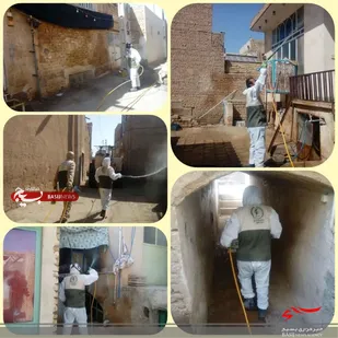 عملیات گندزدایی و ضدعفونی منازل متوفیان وبیماران کرونایی توسط جهادگران بسیجی ناحیه مقاومت بسیج آران و بیدگل